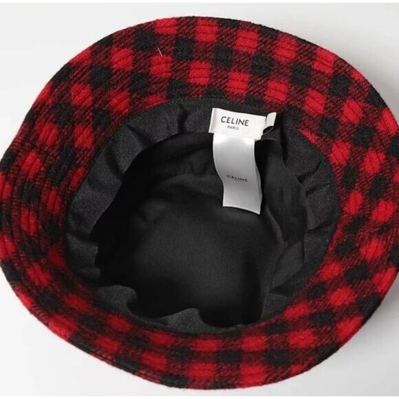 Celine Paris Black Red Checkered Check Wool White Logo Sun Fall Bucket Hat M main image 7